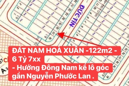 Bán Lô Đất Đường Đức Tín Nam Hòa Xuân - Sát Lô Góc
